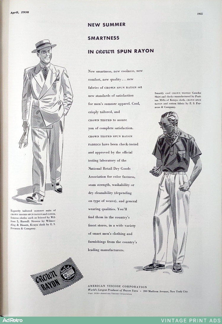 1938 Crown Spun Rayon Ad - "New Summer Smartness in Crown Spun Rayon"