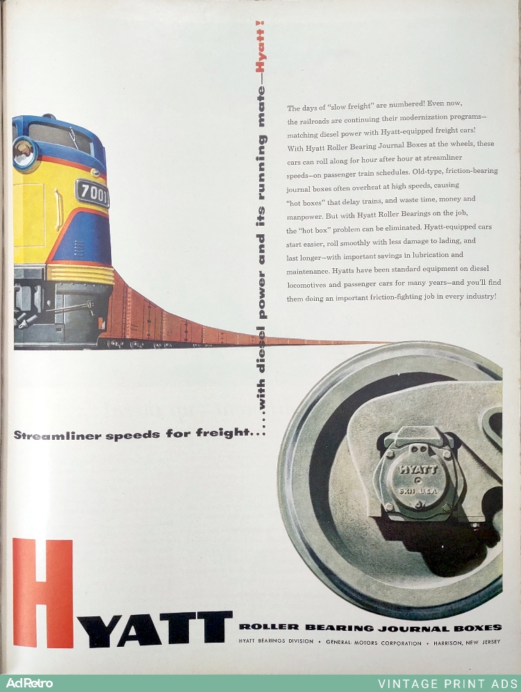 1953 Hyatt Roller Bearing Journal Boxes Ad - "Streamliner speeds for freight...with diesel power and its running mate—Hyatt!"