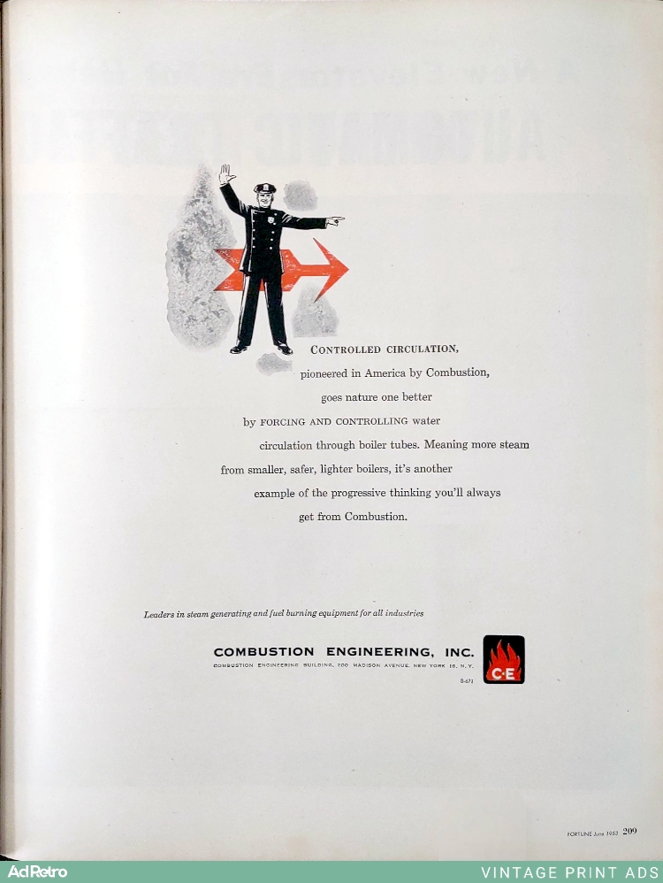 1953 Combustion Engineering Controlled Circulation Boiler Systems Ad - "Controlled Circulation, pioneered in America by Combustion, goes nature one better"
