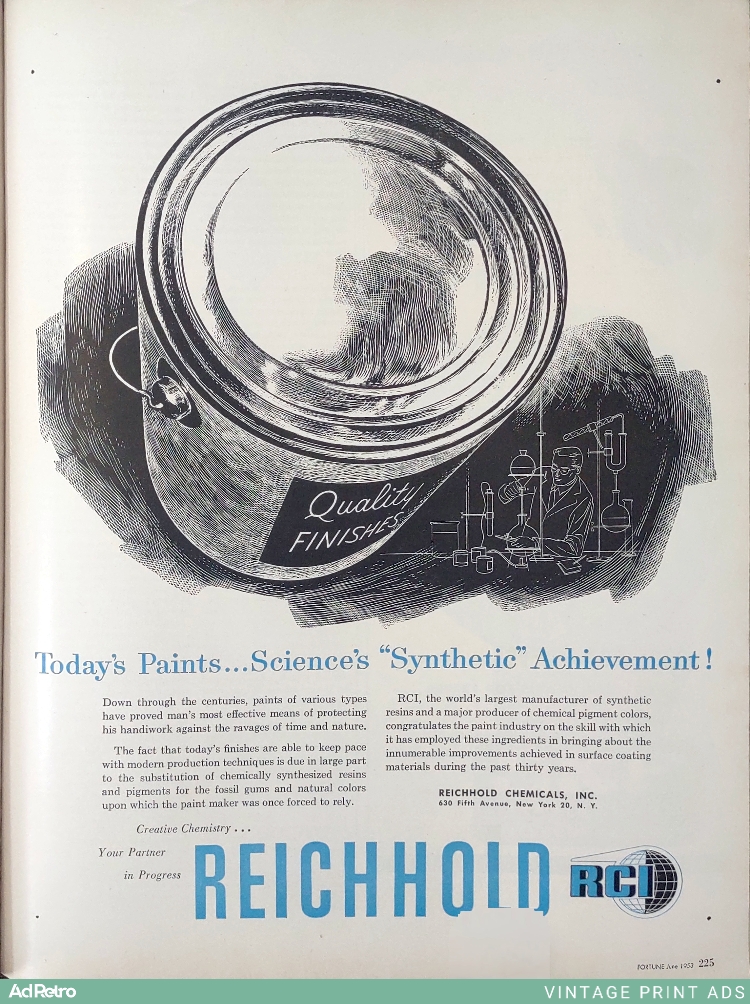 1953 Reichhold Chemicals Synthetic Resins and Pigments Ad - "Today's Paints...Science's 'Synthetic' Achievement!"