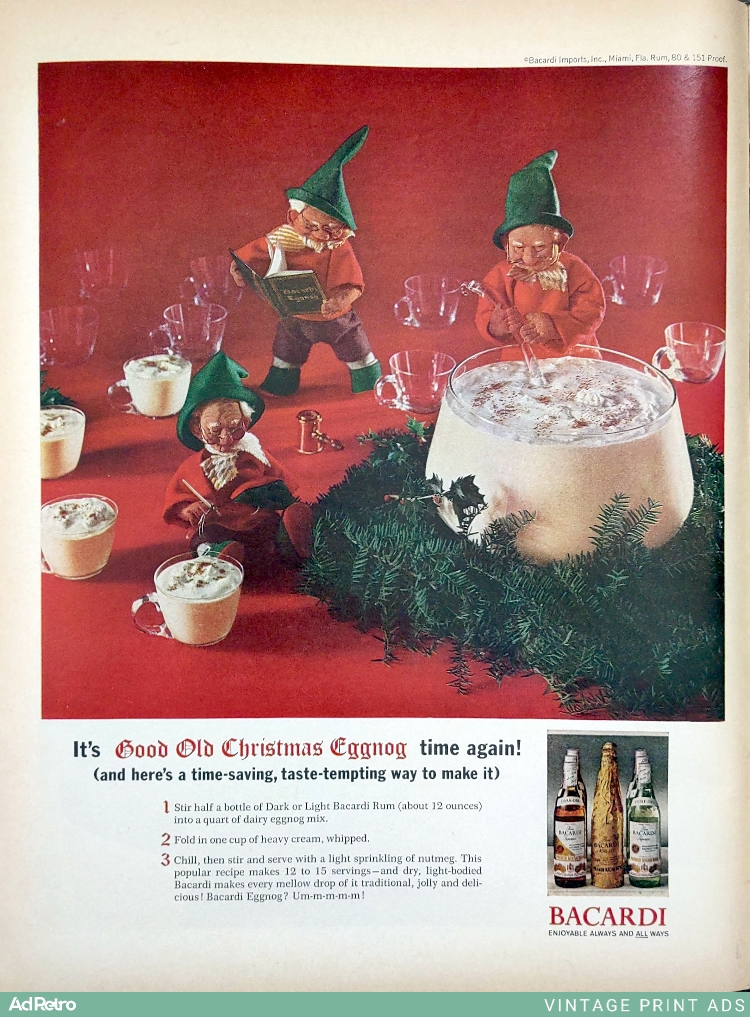 1964 Bacardi Rum Ad - "It's Good Old Christmas Eggnog time again!"