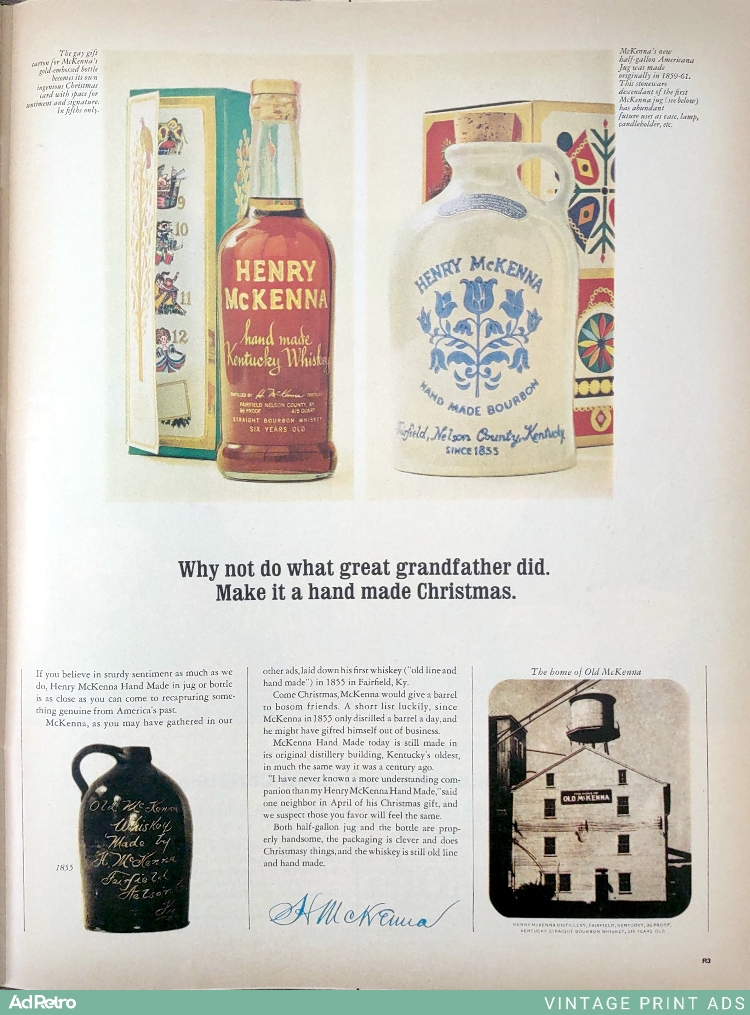 1964 Henry McKenna Hand Made Kentucky Whiskey Ad - "Why not do what great grandfather did. Make it a hand made Christmas."
