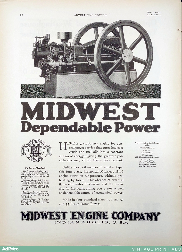 1919 Midwest-Hvid Oil Engine Ad - "Dependable Power"