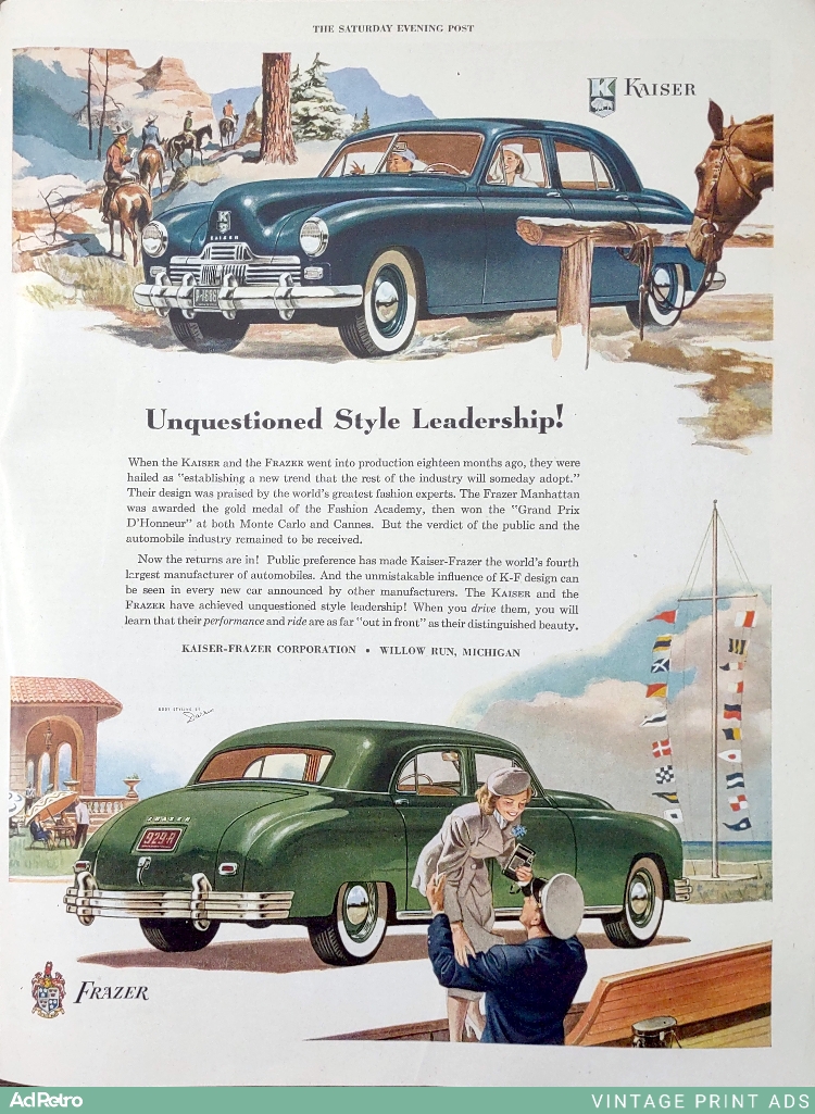 1948 Kaiser and Frazer Automobiles Ad - "Unquestioned Style Leadership!"